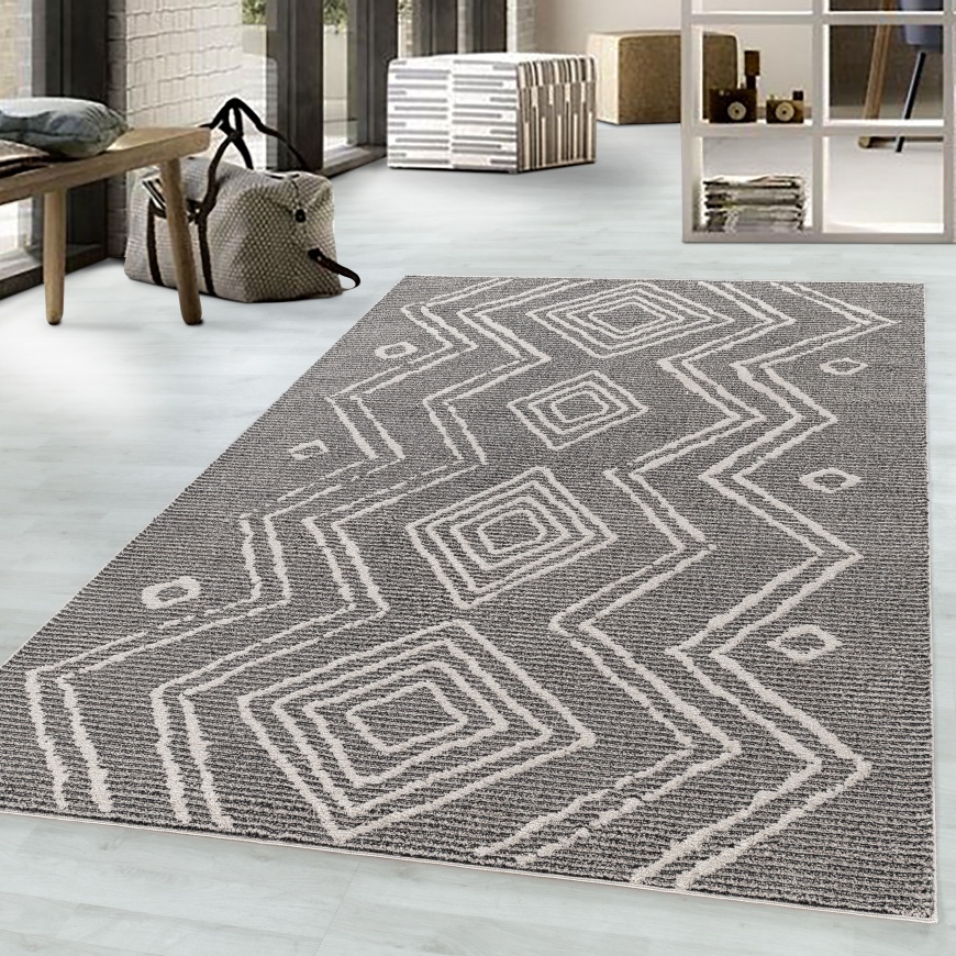 Modern Berber Black Rug for Living Room I Moroccan Geometric Black and Cream Area Rug